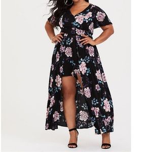 Torrid Black Floral Challis Walk Through Romper